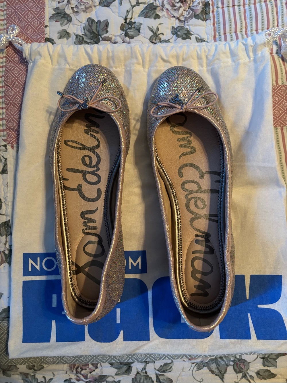 🍭🦄 SAM Edelman Felicia Ballet Flat Shoe Pink Sparkle Sequin